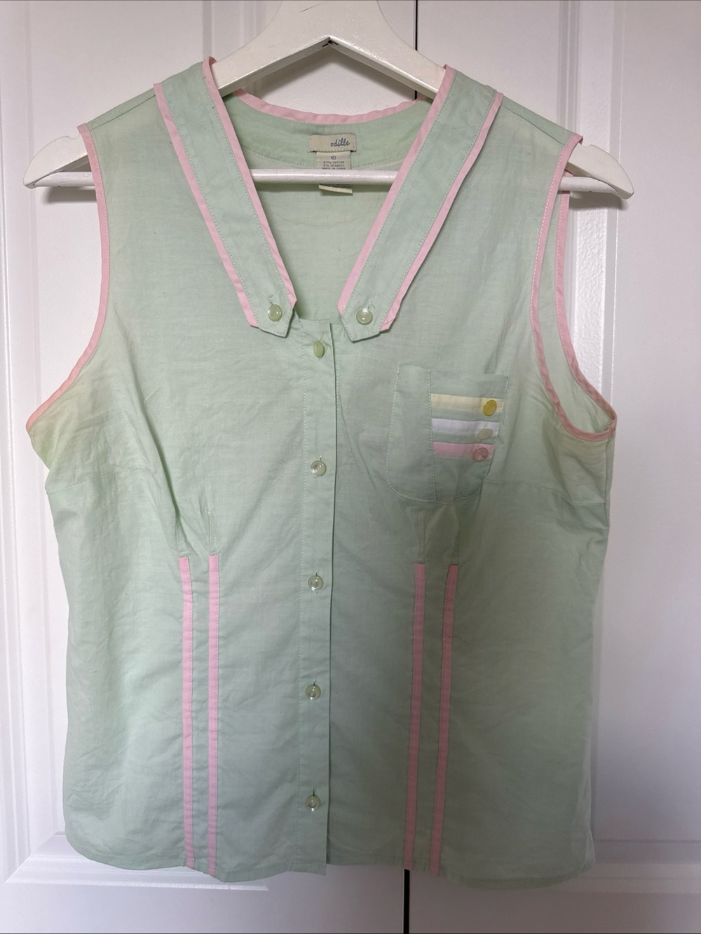Odille Pistachio Green Sleeveless Blouse Vintage Spring Summer Size 10